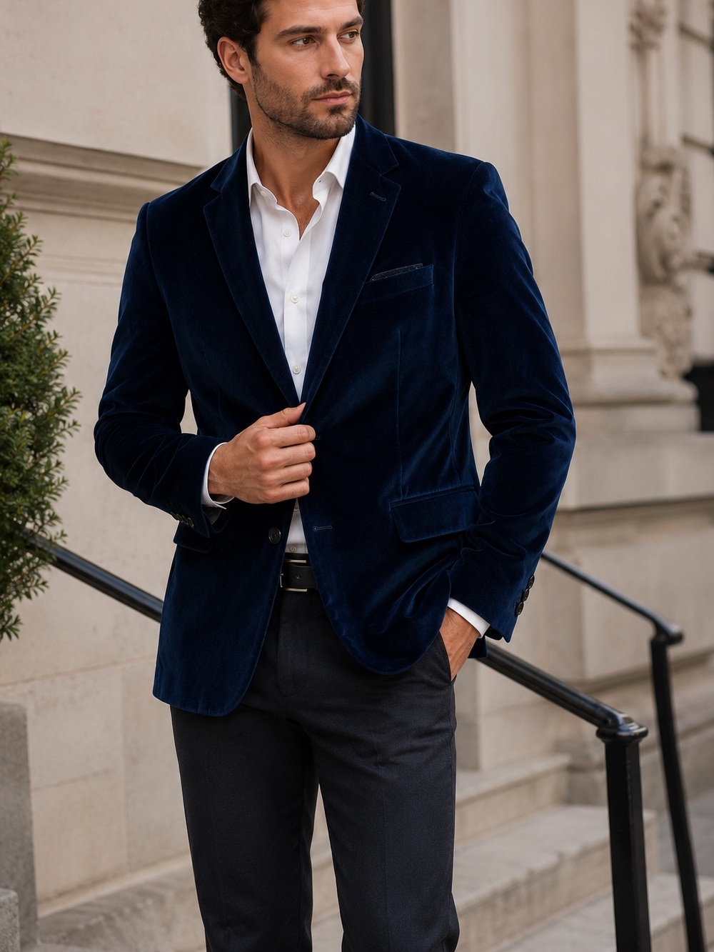 Bar III Navy Velvet Sport Coat - Deep Blue Tailored Blazer